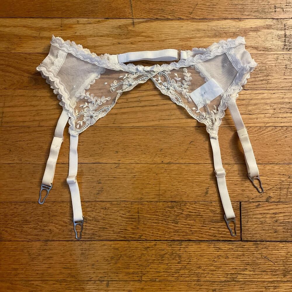 vintage 90's coquette white and light blue floral garter belt one size